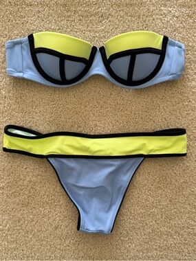 Victoria's Secret Blue & Lime Green Neon Strapless Bikini - Size S